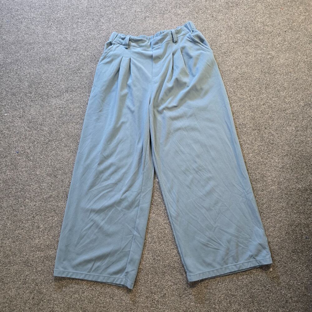 Halara Pants Womens Large Green Stretch Pleated Wide Leg Textured Capsule Casual